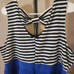 Jonathan Martin Black and Blue Striped Midi Dress